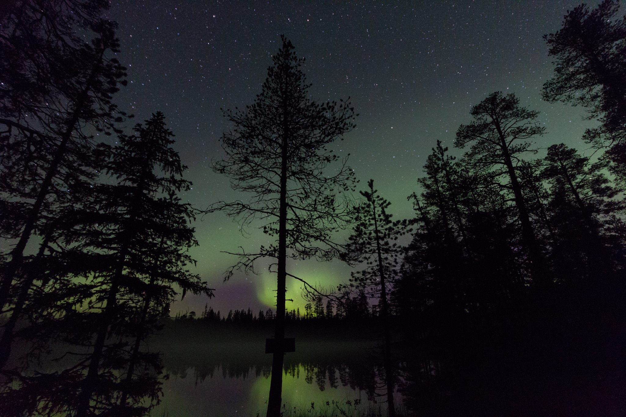 Aurores boréales sur le lac